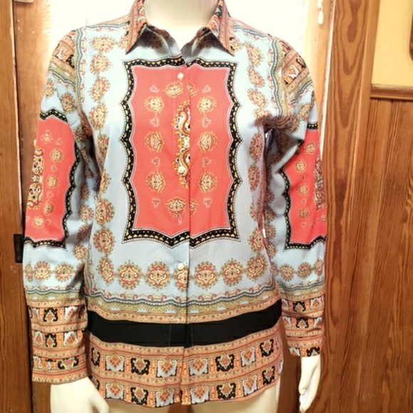 NWOT XL Geometric Blue & Red Long Sleeve Button Up - Picture 1 of 6